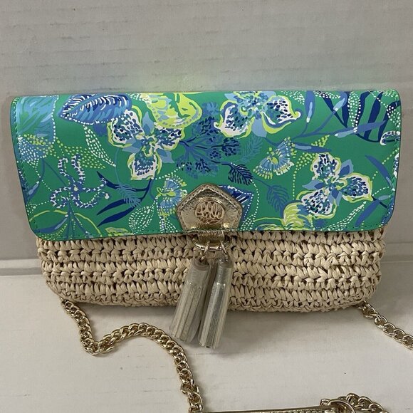 Lilly Pulitzer Botanical Green In A Flutter Straw Crossbody Clutch Purse NWOT - Picture 5 of 10
